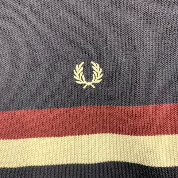 Fred Perry Bradley Wiggins Mens Shirt 2XL (Fits XL) Blue Striped Polo Pique Zip - Picture 3 of 8